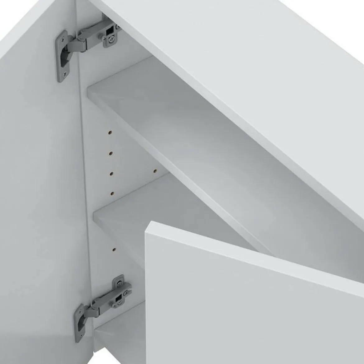 Set Mobili Bagno Bianco Lucido 3 Ripiani 4 Ante, 5 Vani - Gravina