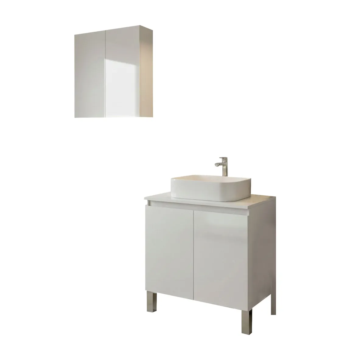 Set Mobili Bagno Bianco Lucido 3 Ripiani 4 Ante, 5 Vani - Gravina