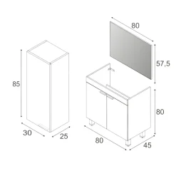 Set Mobili Bagno Bianco Lucido Specchio Incluso 2 Ripiani, 3 Ante - Suvereto