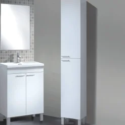 Set Mobili Bagno Bianco Lucido Specchio Incluso 3 Cassetti, 2 Ripiani - Sesto