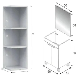 Set Mobili Bagno Bianco Lucido Specchio Incluso 3 Ripiani, 2 Ante - Sorrento