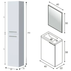 Set Mobili Bagno Bianco Lucido Specchio Incluso 3 Ripiani, 3 Ante - Caiolo