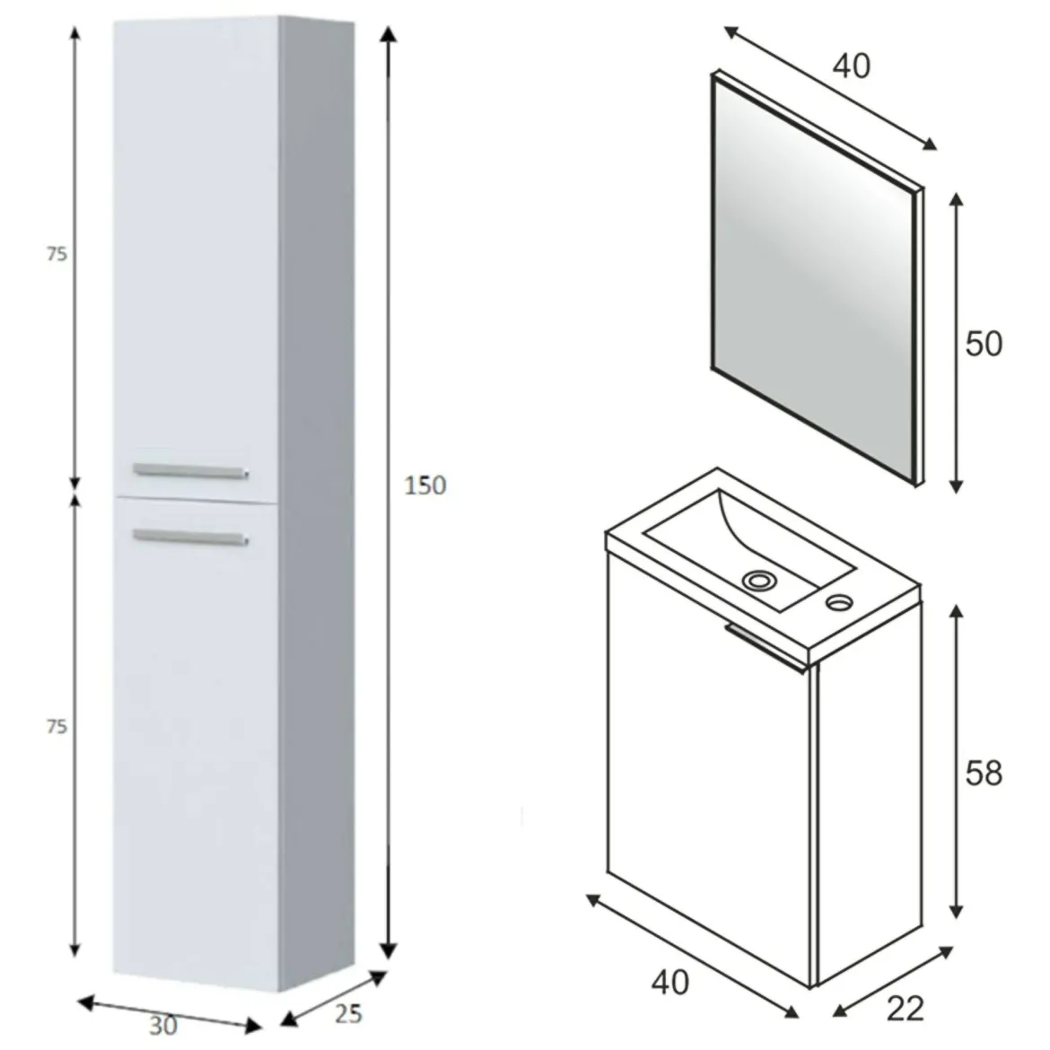Set Mobili Bagno Bianco Lucido Specchio Incluso 3 Ripiani, 3 Ante - Caiolo