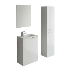 Set Mobili Bagno Bianco Lucido Specchio Incluso 3 Ripiani, 3 Ante - Caiolo