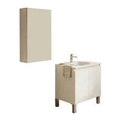 Set Mobili Bagno Bianco Lucido Specchio Incluso 3 Ripiani, 3 Ante - Gaiola