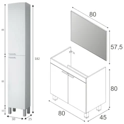 Set Mobili Bagno Bianco Lucido Specchio Incluso 3 Ripiani, 4 Ante - Vobbia
