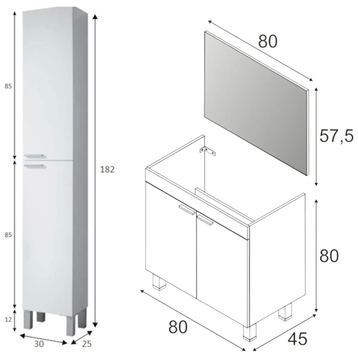 Set Mobili Bagno Bianco Lucido Specchio Incluso 3 Ripiani, 4 Ante - Vobbia
