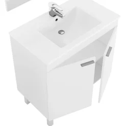 Set Mobili Bagno Bianco Lucido Specchio Incluso 3 Ripiani, 4 Ante - Vobbia