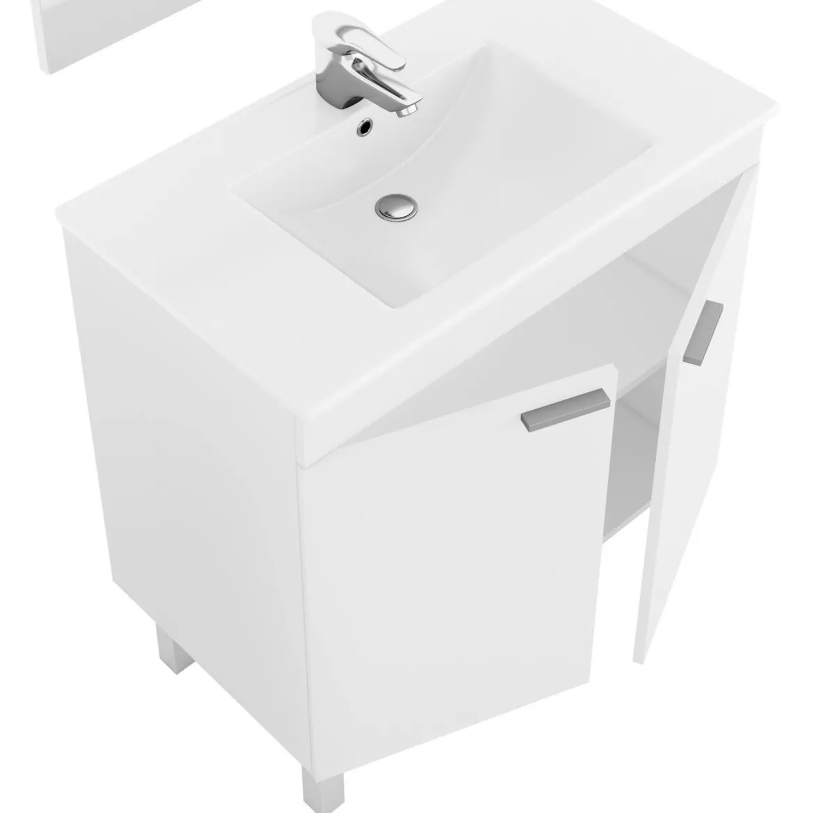 Set Mobili Bagno Bianco Lucido Specchio Incluso 3 Ripiani, 4 Ante - Vobbia