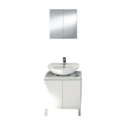 Set Mobili Bagno Bianco Lucido Specchio Incluso 3 Ripiani, 4 Ante - Vobbia
