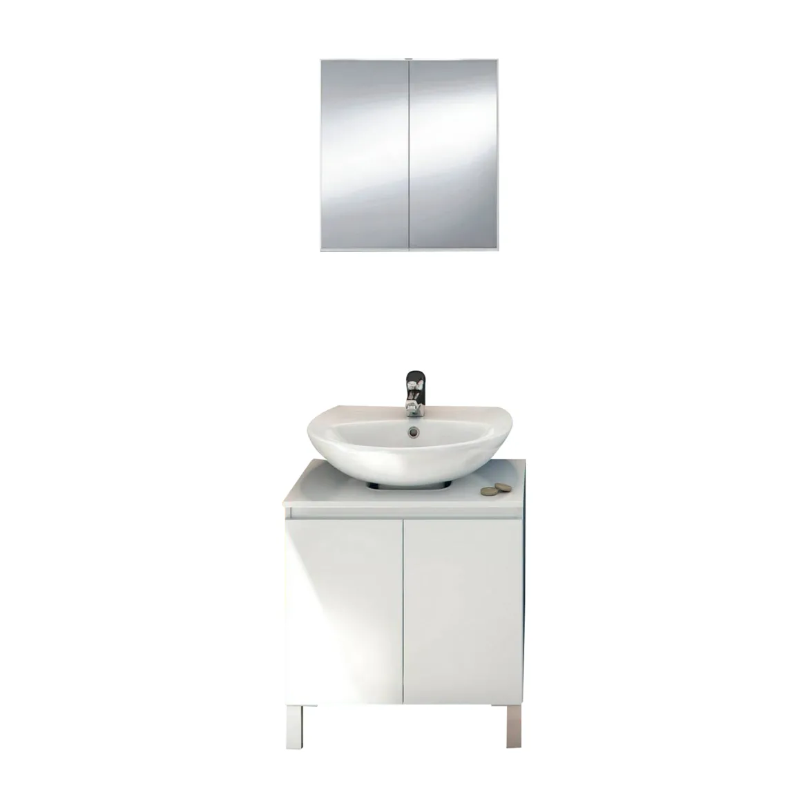Set Mobili Bagno Bianco Lucido Specchio Incluso 3 Ripiani, 4 Ante - Vobbia