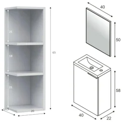 Set Mobili Bagno Bianco Lucido Specchio Incluso 4 Cassetti, 2 Ripiani - Florinas