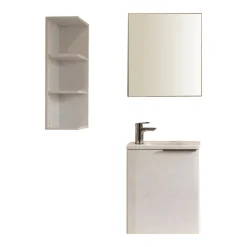 Set Mobili Bagno Bianco Lucido Specchio Incluso 4 Cassetti, 2 Ripiani - Florinas