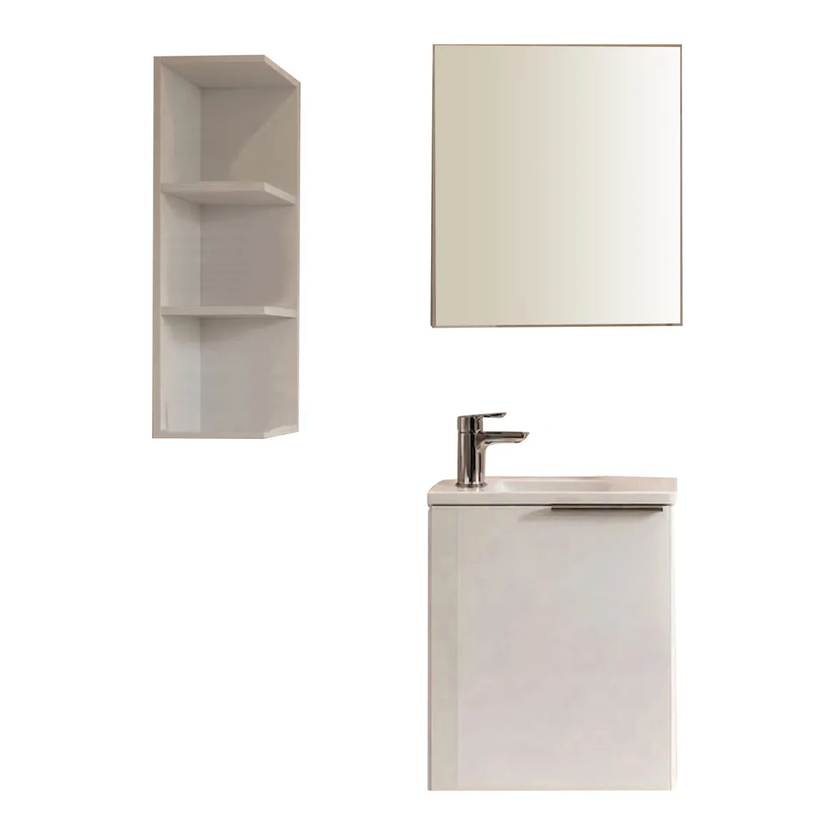 Set Mobili Bagno Bianco Lucido Specchio Incluso 4 Cassetti, 2 Ripiani - Florinas