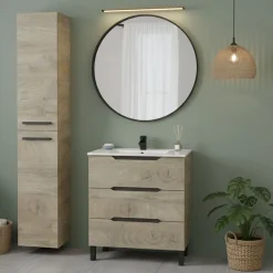 Set Mobili Bagno Marrone Quercia 3 Cassetti 2 Ripiani, 2 Ante - Sortino