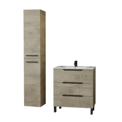 Set Mobili Bagno Marrone Quercia 3 Cassetti 2 Ripiani, 2 Ante - Sortino
