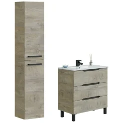 Set Mobili Bagno Marrone Quercia 3 Cassetti 2 Ripiani, 2 Ante - Sortino