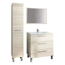 Set Mobili Bagno Marrone Rovere Specchio Incluso 4 Cassetti, 2 Ripiani - Nomaglio