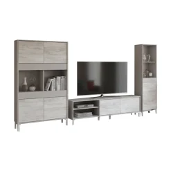 Set Mobili da Soggiorno Beige Chiaro Modulabile 7 Ripiani, 7 Ante - Nibionno