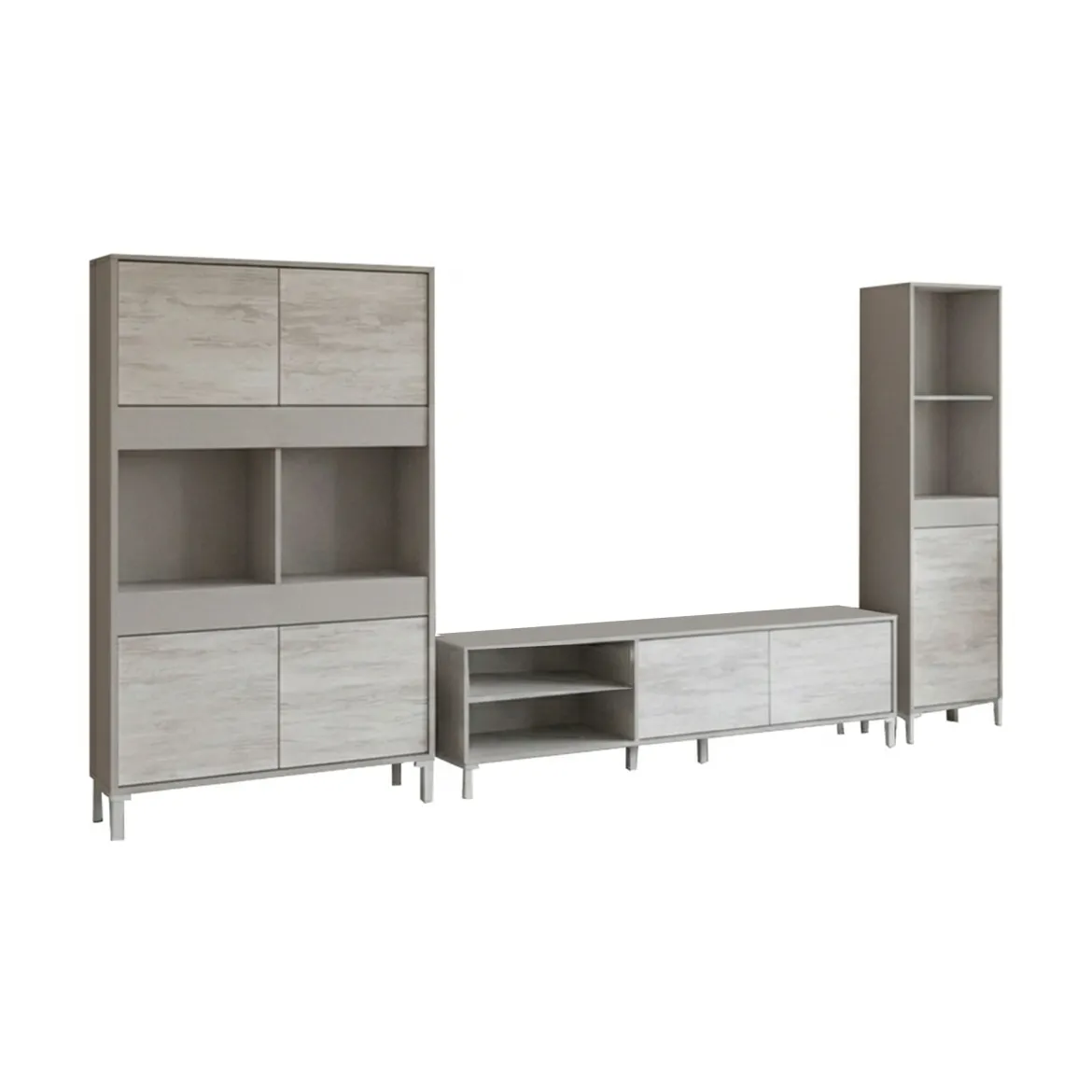 Set Mobili da Soggiorno Beige Chiaro Modulabile 7 Ripiani, 7 Ante - Nibionno