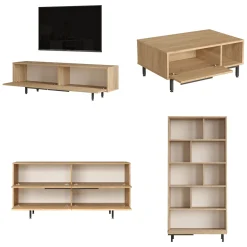 Set Mobili da Soggiorno Beige Marrone Rovere Modulabile 16 Ripiani, 8 Ante - Suardi