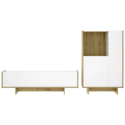Set Mobili da Soggiorno Bianco Marrone Rovere Nodi Cassetti Modulabile, 5 Ripiani - Walla