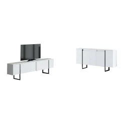 Set Mobili da Soggiorno Bianco Nero Modulabile 4 Ripiani, 10 Vani - Pignano