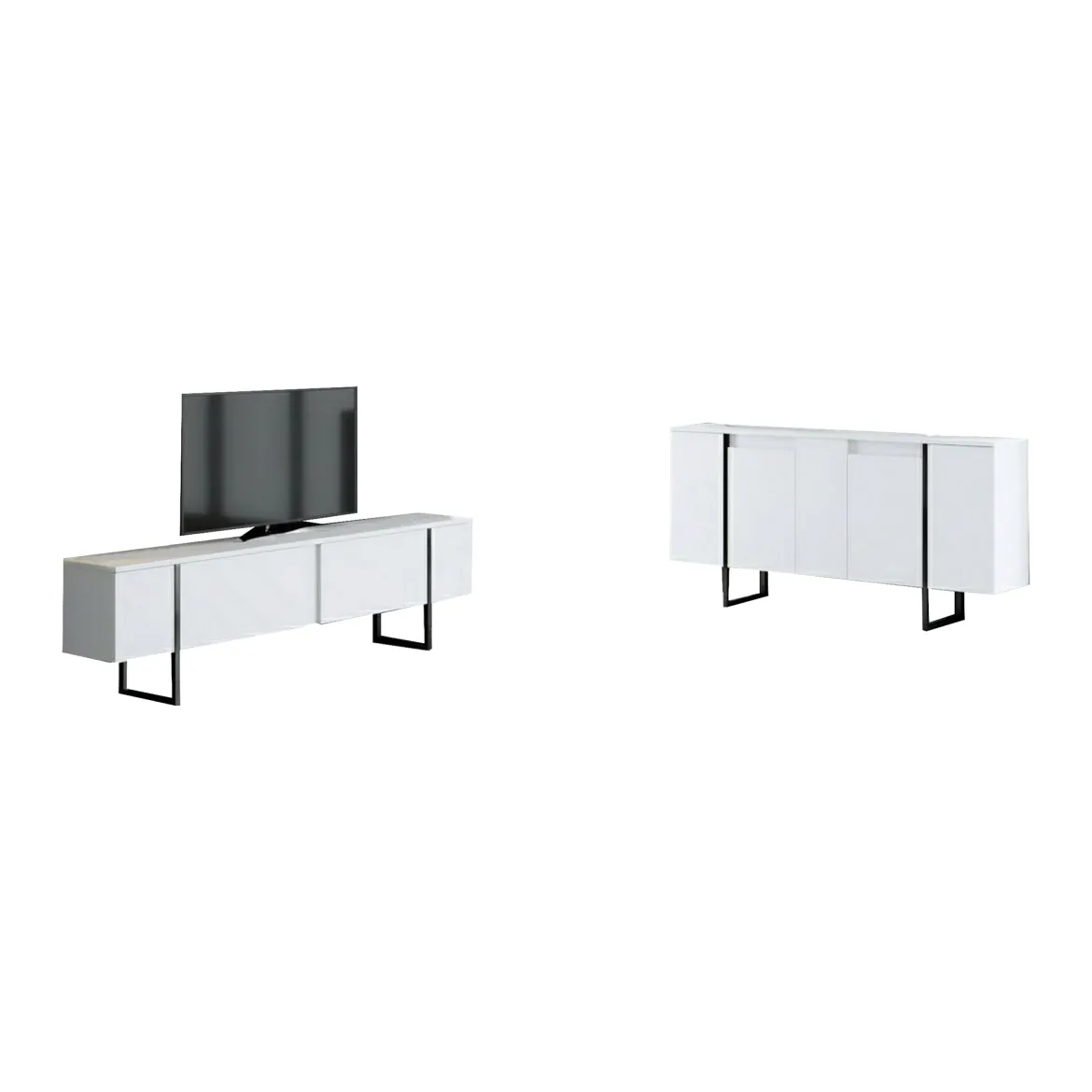 Set Mobili da Soggiorno Bianco Nero Modulabile 4 Ripiani, 10 Vani - Pignano