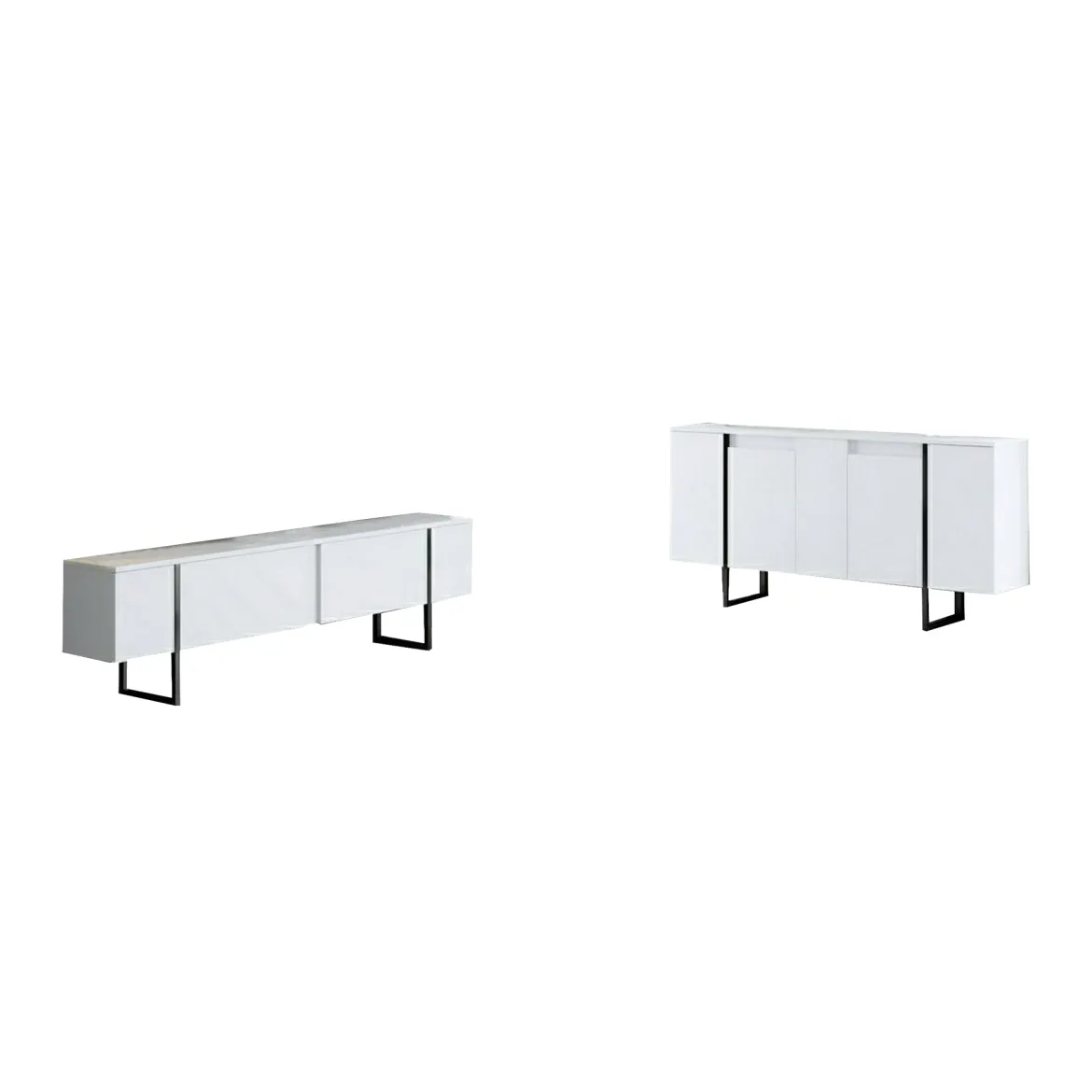 Set Mobili da Soggiorno Bianco Nero Modulabile 4 Ripiani, 10 Vani - Pignano