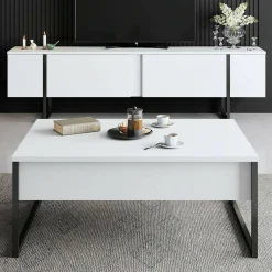 Set Mobili da Soggiorno Bianco Nero Modulabile Apertura a Ribalta, 2 Vani - Mornasco
