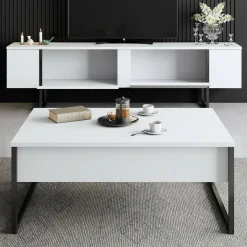 Set Mobili da Soggiorno Bianco Nero Modulabile Apertura a Ribalta, 2 Vani - Mornasco