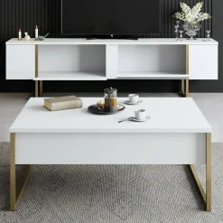 Set Mobili da Soggiorno Bianco oro Modulabile Apertura a Ribalta, 2 Vani - Mornasco