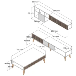 Set Mobili da Soggiorno Marrone Noce Nero Antracite Modulabile 9 Ripiani, 2 Ante - Segrate
