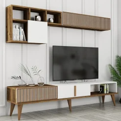Set Mobili da Soggiorno Marrone Noce Nero Antracite Modulabile 9 Ripiani, 2 Ante - Segrate