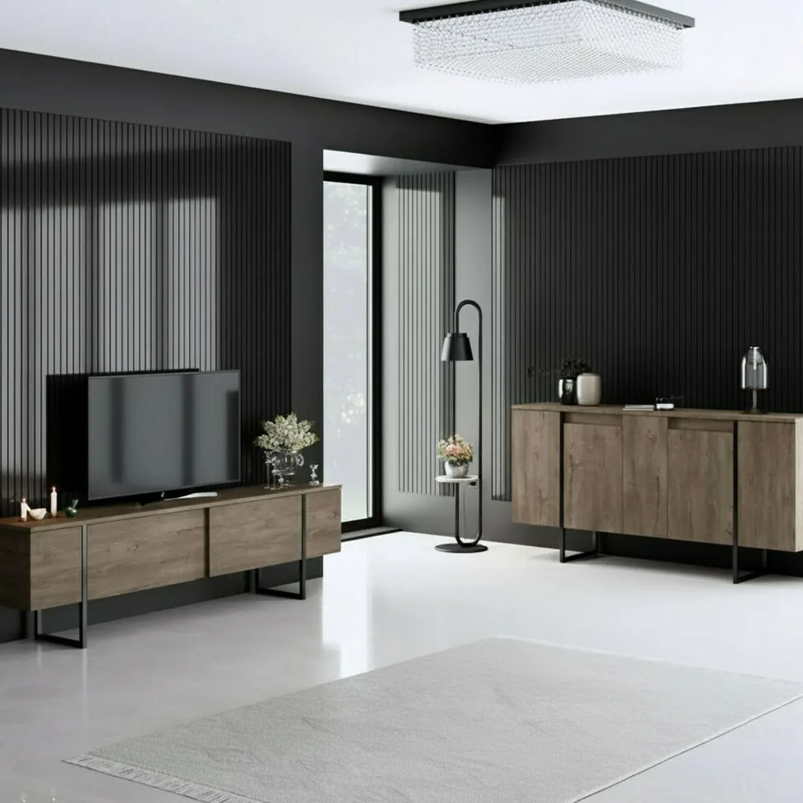 Set Mobili da Soggiorno Marrone Noce Nero Modulabile 4 Ripiani, Apertura Battente, a Ribalta - Pignano