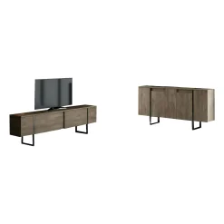 Set Mobili da Soggiorno Marrone Noce Nero Modulabile 4 Ripiani, Apertura Battente, a Ribalta - Pignano