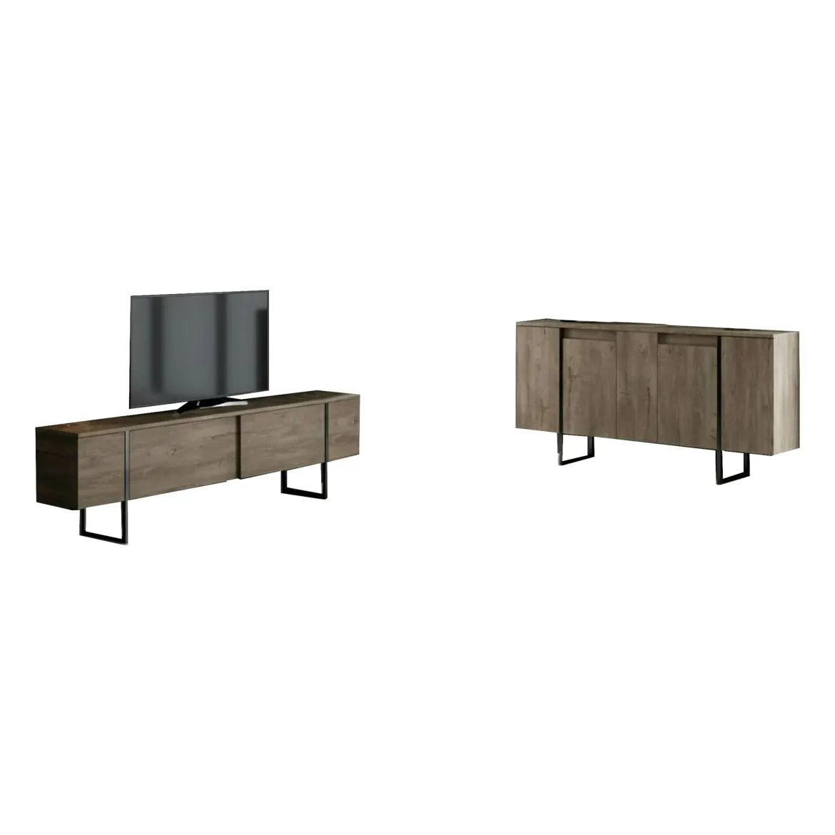Set Mobili da Soggiorno Marrone Noce Nero Modulabile 4 Ripiani, Apertura Battente, a Ribalta - Pignano