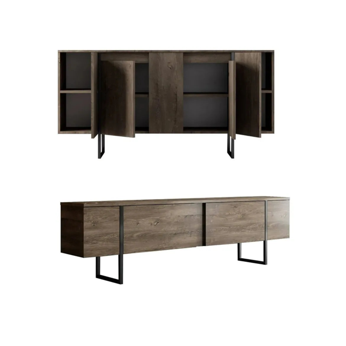 Set Mobili da Soggiorno Marrone Noce Nero Modulabile 4 Ripiani, Apertura Battente, a Ribalta - Pignano