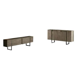 Set Mobili da Soggiorno Marrone Noce Nero Modulabile 4 Ripiani, Apertura Battente, a Ribalta - Pignano