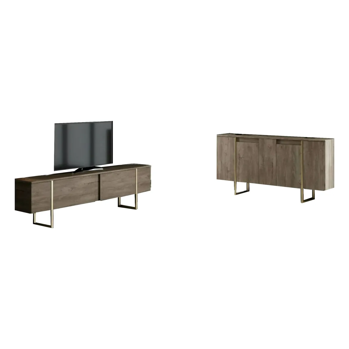 Set Mobili da Soggiorno Marrone Noce oro Modulabile 4 Ripiani, Apertura Battente, a Ribalta - Pignano