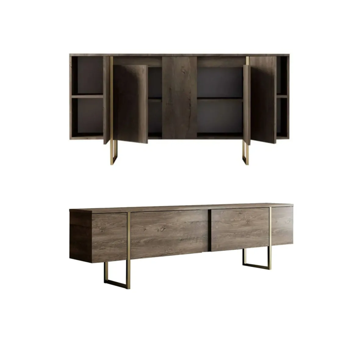 Set Mobili da Soggiorno Marrone Noce oro Modulabile 4 Ripiani, Apertura Battente, a Ribalta - Pignano