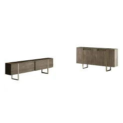 Set Mobili da Soggiorno Marrone Noce oro Modulabile 4 Ripiani, Apertura Battente, a Ribalta - Pignano