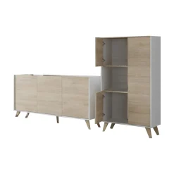Set Mobili da Soggiorno Marrone Rovere Bianco 7 Ripiani Modulabile, Apertura Battente - Literno