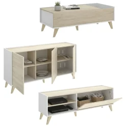 Set Mobili da Soggiorno Marrone Rovere Bianco Cassetti Modulabile, 4 Ripiani - Tellur