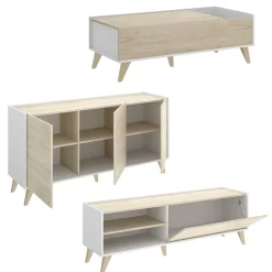 Set Mobili da Soggiorno Marrone Rovere Bianco Cassetti Modulabile, 4 Ripiani - Tellur
