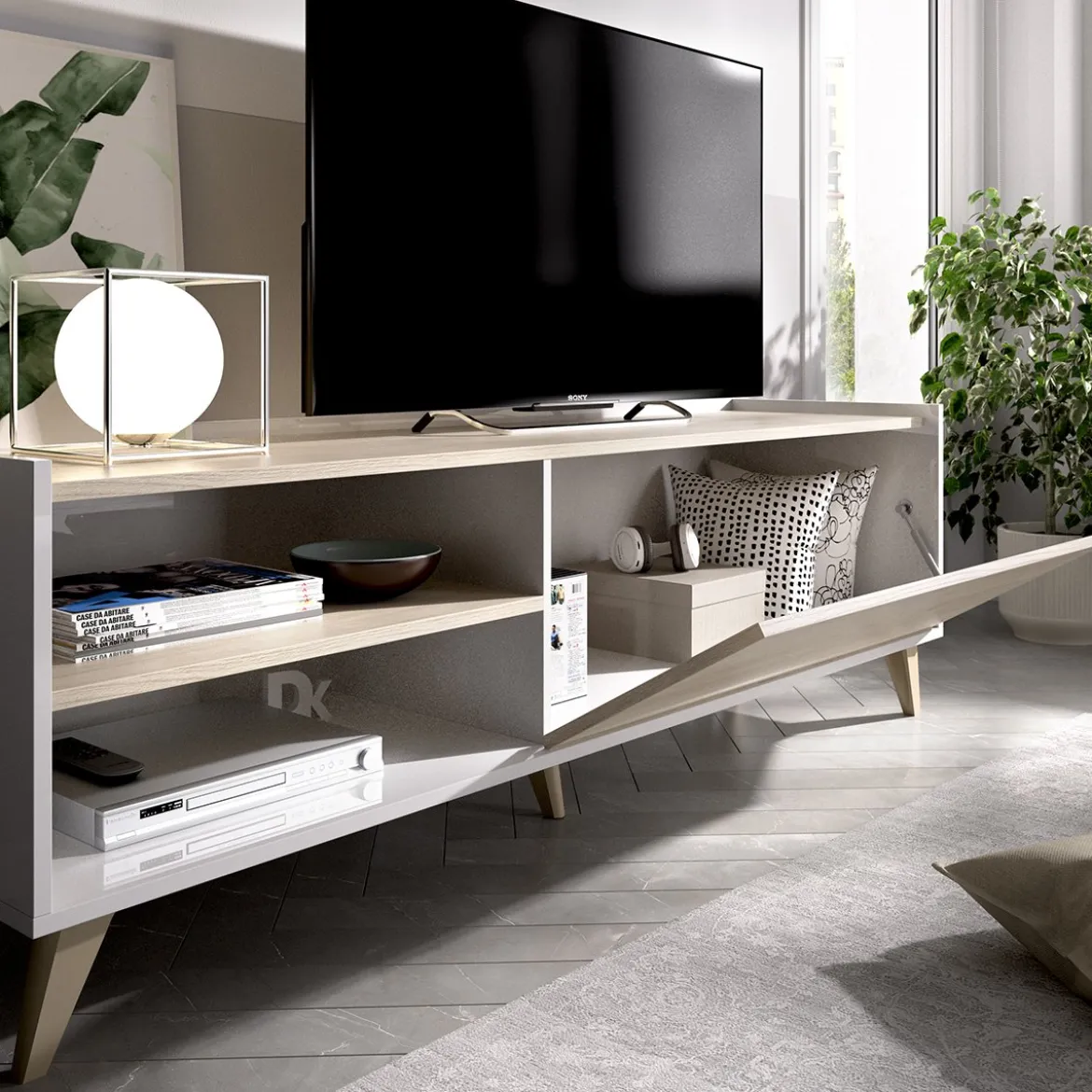 Set Mobili da Soggiorno Marrone Rovere Bianco Cassetti Modulabile, 4 Ripiani - Tellur