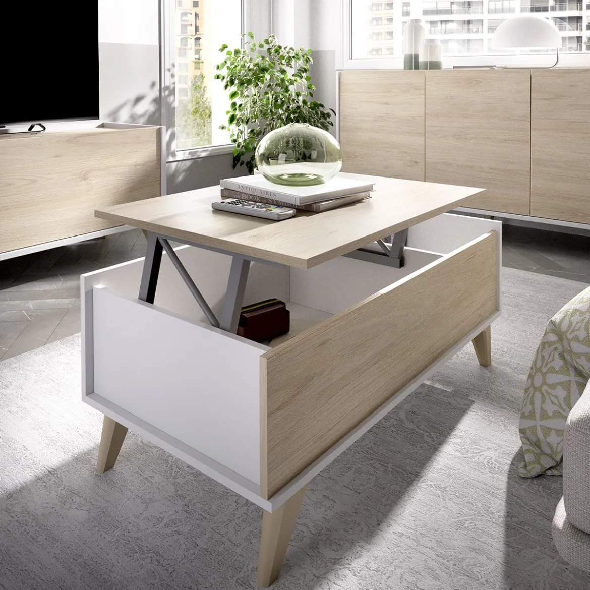 Set Mobili da Soggiorno Marrone Rovere Bianco Cassetti Modulabile, 4 Ripiani - Tellur