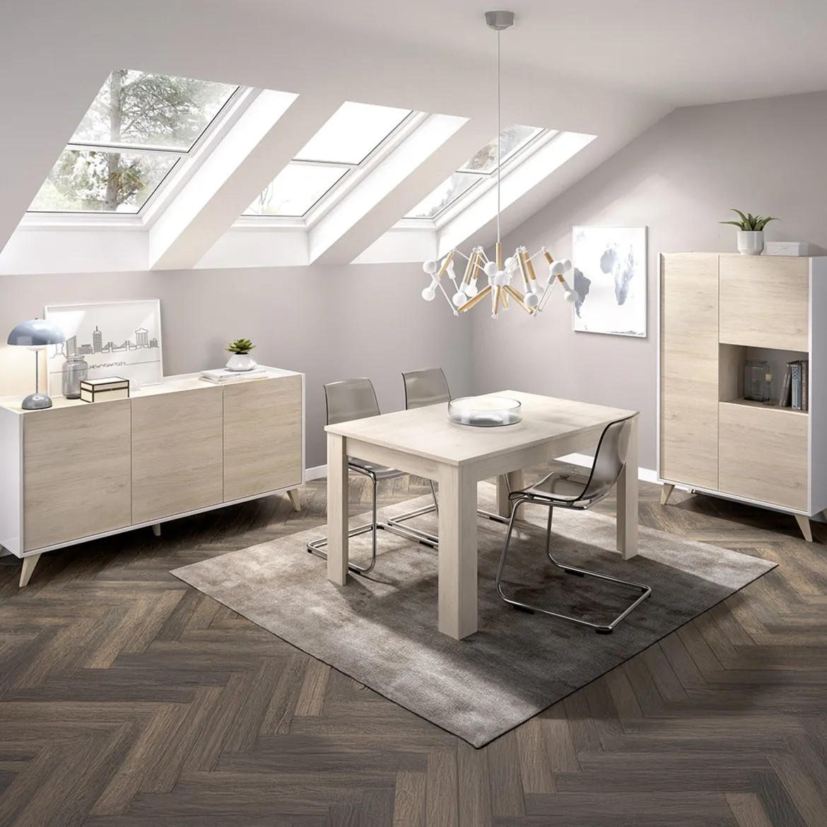Set Mobili da Soggiorno Marrone Rovere Bianco Modulabile 8 Ripiani, 6 Ante - Leverano