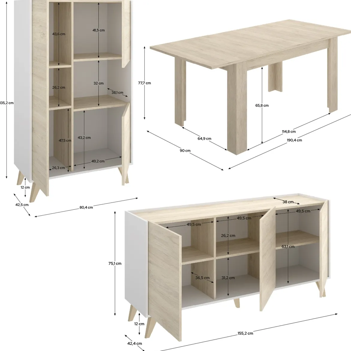 Set Mobili da Soggiorno Marrone Rovere Bianco Modulabile 8 Ripiani, 6 Ante - Leverano