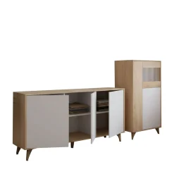 Set Mobili da Soggiorno Marrone Rovere Bianco Modulabile 8 Ripiani, 6 Ante - Leverano